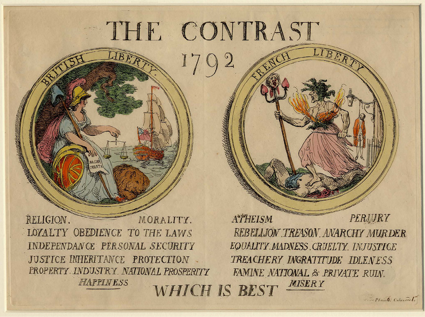 A poster showing the difference between British and French liberty
