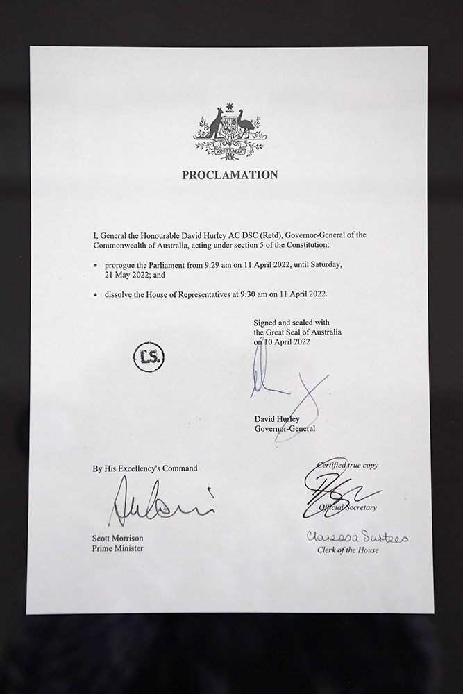 The signed Proclamation proroguing the Parliament and dissolving the House of Representatives