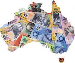 Map of Australia with Australian money dollar notes