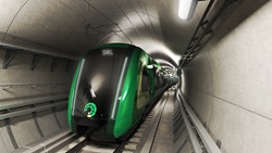 Suburban rail loop train travelling in a tunnel