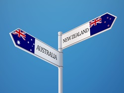 Australia and New Zealand flags on sign post