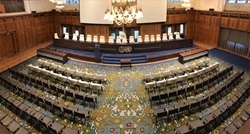 Panorama of the International Court of Justice court room, principal judicial organ of the United Nations located at The Hague