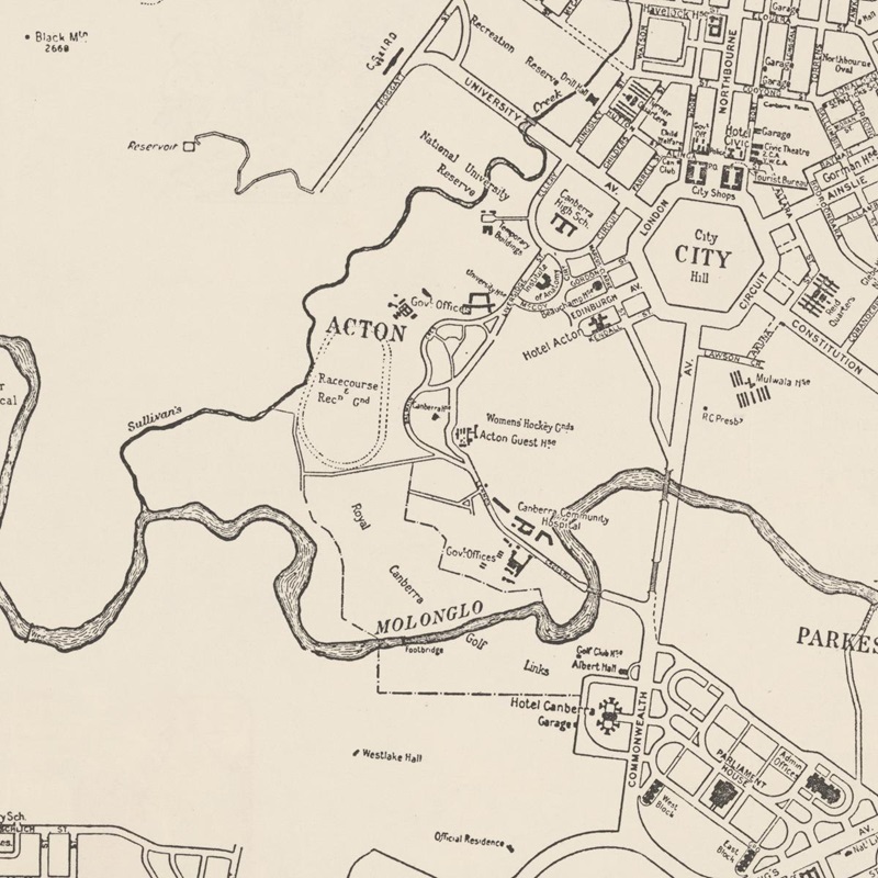 Sketch of Acton 1950 showing Royal Canberra Golf Links