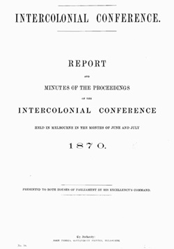 Front cover of the report of the intercolonial conference held in Melbourne in june and july 1870