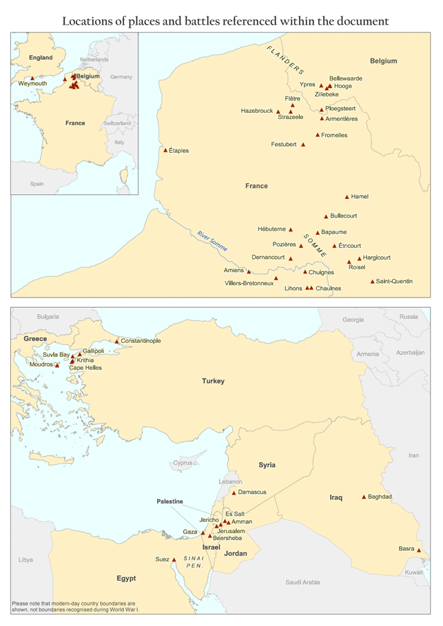 Locations of places and battles referenced within the text