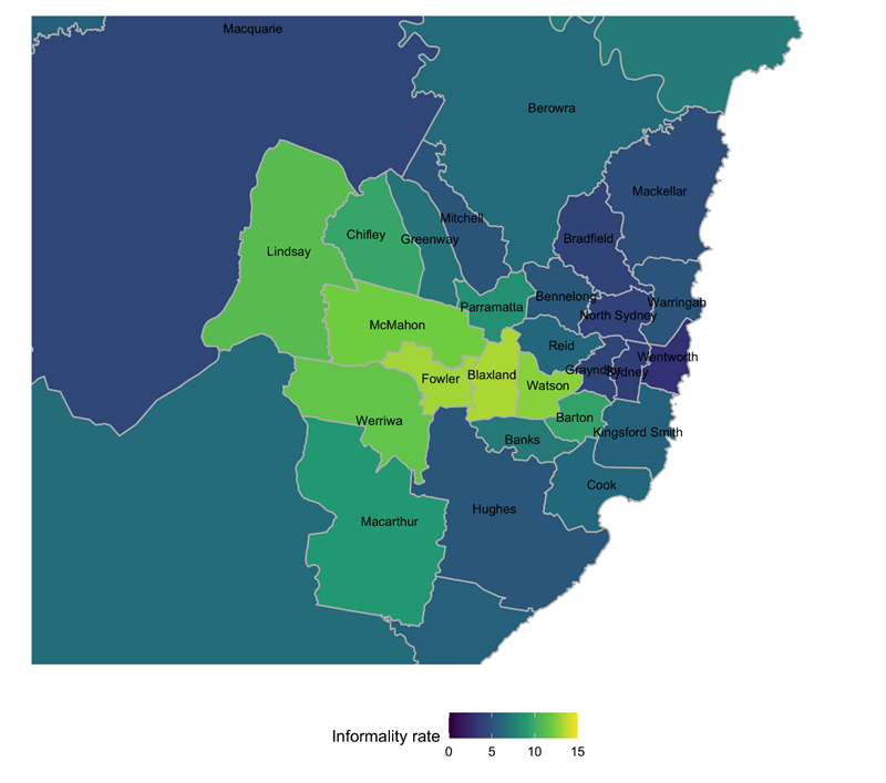 Figure 17: map showing informality rate in Greater Sydney divisions (NSW), 2019 federal election