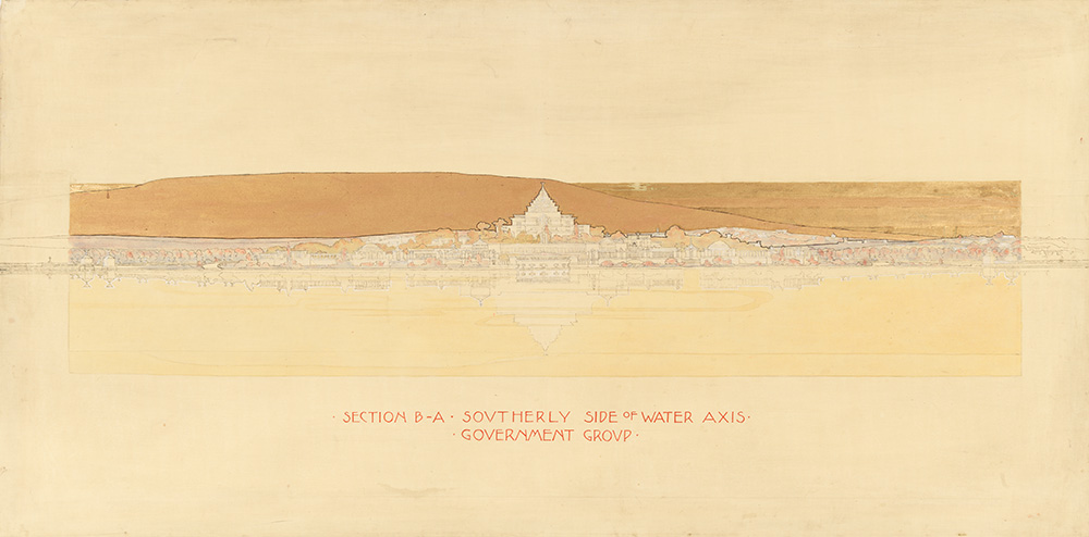 Detail from Griffin’s plan for Canberra, showing the Capitol building as a stepped pyramid, National Archives of Australia, A710, 43