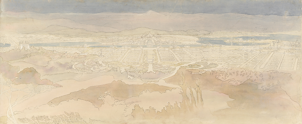 Competitor number 29, Walter Burley Griffin – Perspective, view from summit of Mount Ainslie [Part B]; National Archives of Australia, A710, 49