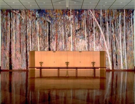 Great Hall tapestry (1984‒88) by Arthur Boyd (1920‒99); interpretation and execution by Victorian Tapestry Workshop, Wool, mercerised cotton and linen weft on a seine warp, 9m x 20m, Parliament House Art Collection