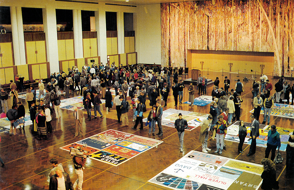 Unveiling AIDS Memorial Quilt Parliament House - from National AIDS Bulletin Sept 1990
