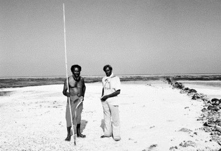 Eddie Mabo (left) and Jack Wailu on the Island of Mer in the Torres Strait Islands, National Archives of Australia, A6180, 9/3/94/23