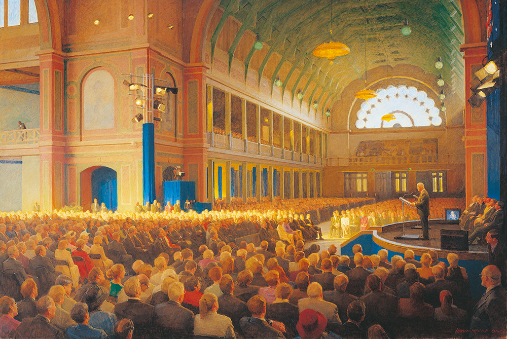Centenary of Federation Commemorative Sitting of Federal Parliament, Royal Exhibition Building, Melbourne, 9 May 2001 (2003), by Robert Hannaford (1944-), Historic Memorials Collection, Parliament House Art Collection