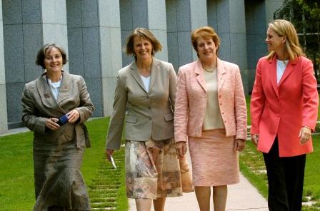 The initiating senators of the RU486 bill after it passed through the House of Representatives: (from left) Claire Moore (Labor), Lyn Allison (Australian Democrats), Judith Troeth (Liberal) and Fiona Nash (Nationals).  Image courtesy of AAP