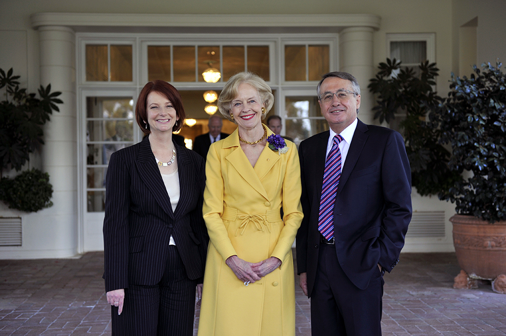 Prime Minister Julia Gillard, Governor-General Quintin Bryce, and Deputy Prime Minister Wayne Swan, Image source: AUSPIC