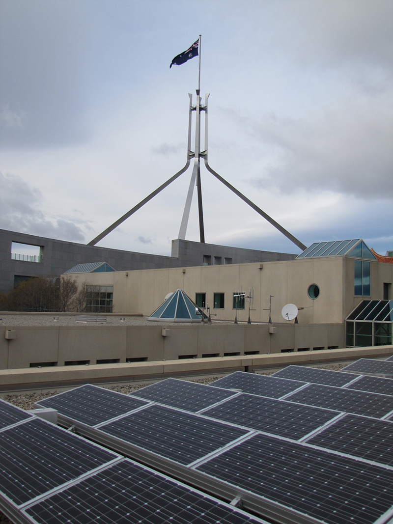 Solar panels on Parliament House roof, Image source: AUSPIC