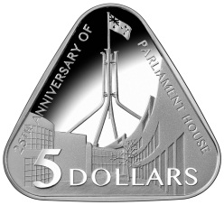 Australia's first triangular coin to celebrate Parliament House's 25th anniversary, Image source: Royal Australian Mint