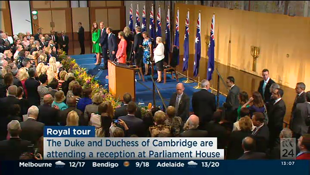 Reception for the Duke and Duchess of Cambridge, Parliament House, Image source: ParlView, 24 April 2014
