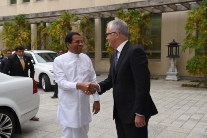 President Sirisena greets Prime Minister Malcolm Turnbull at Parliament House, Image source: AUSPIC