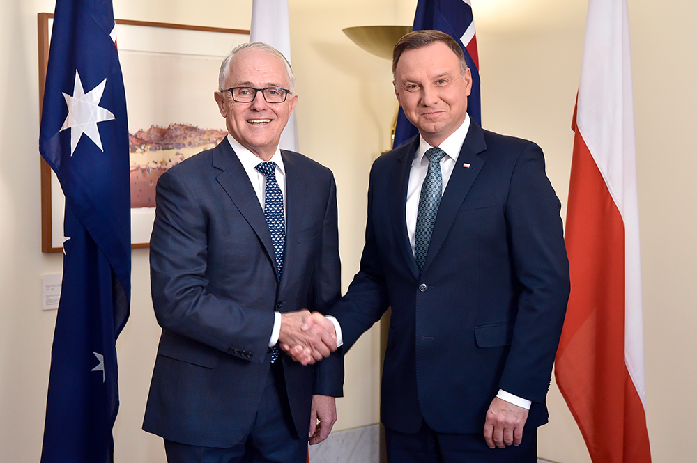 Prime Minister Malcolm Turnbull with Polish President Andrzej Duda, Image source: AUSPIC