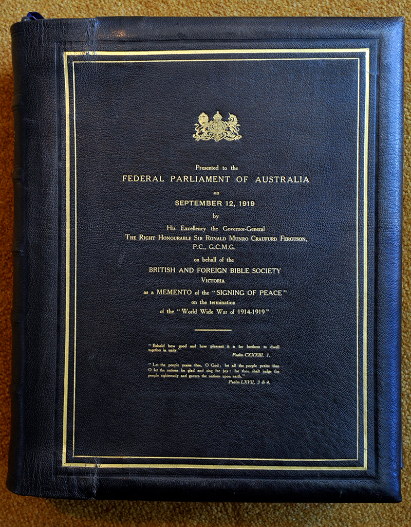 Parliament’s Bible, Image source: Parliamentary Library