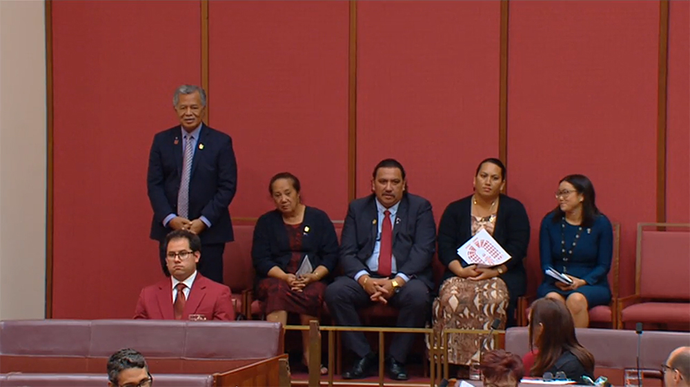 A delegation from the Cook Islands attends Senate question time, Image source: ParlView, 12 November 2019