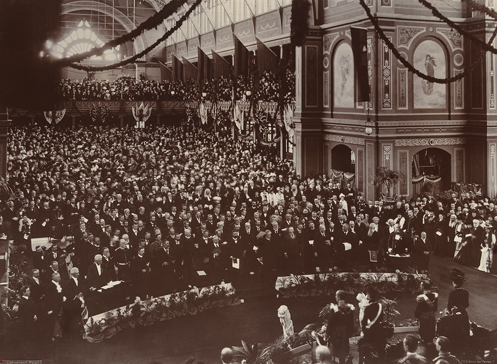 Photograph of the ‘Opening of the First Parliament of the Commonwealth’, exhibition Building, Melbourne 9 May 1901, Image source: Museums Victoria 