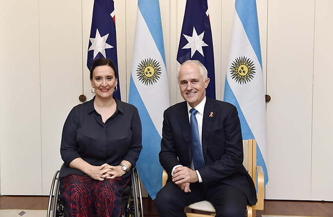 Argentinian Vice President Ms Gabriela Michetti with Prime Minister Malcolm Turnbull