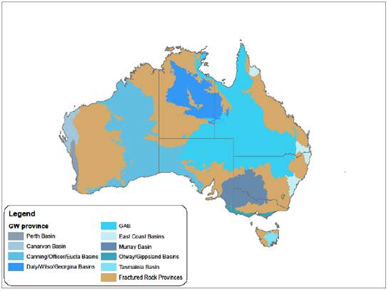 Figure 2.1: Groundwater provinces across Australia