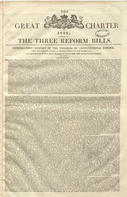 First page of 'The Great Charter of 1832; comprised in the three Reform Bills'