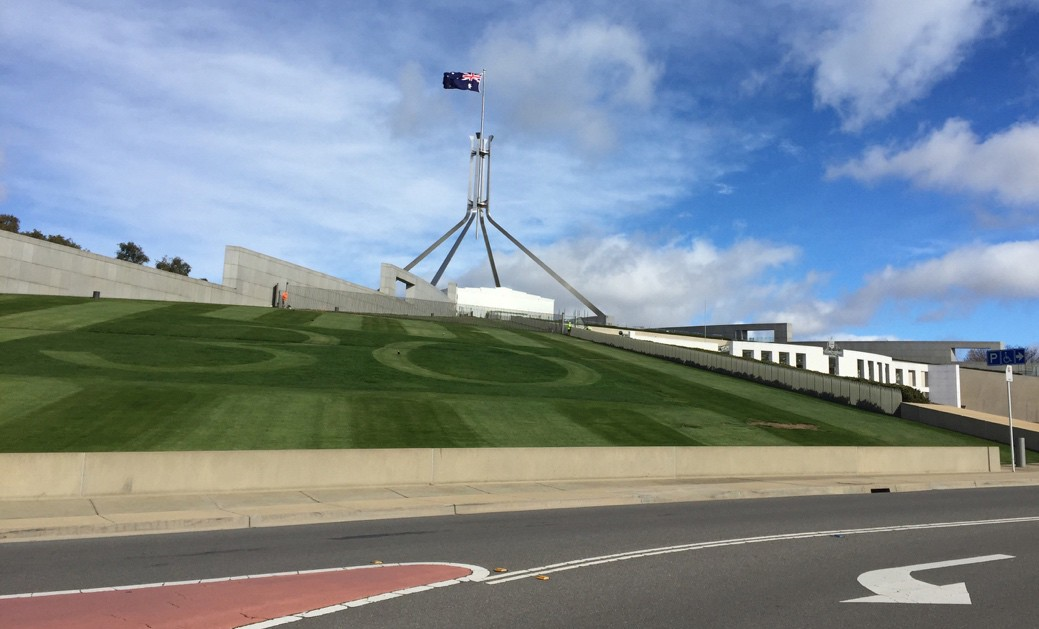 The lawns of parliament House with a "30" mowed into them to celebrate the building's 30th anniversary 