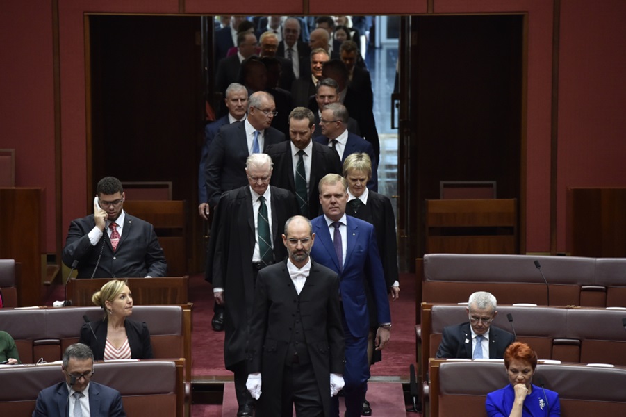 Members of the House arrive for the Governor-General’s opening address
