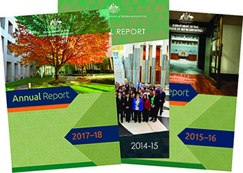 Covers of the department's annual report.