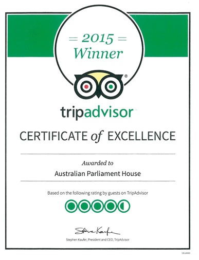 TripAdvisor certificate of excellence
