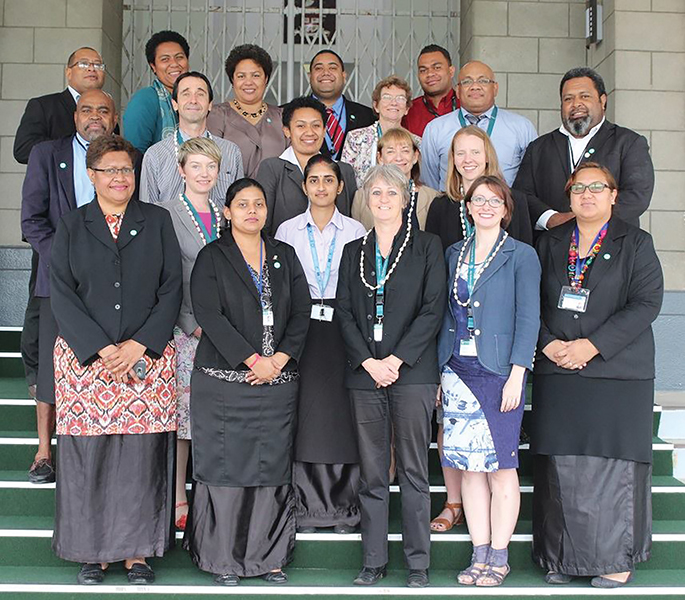 Parliamentary Library researchers with their counterparts from the Victorian, New Zealand and Scottish Parliaments, and the Secretary‑General, Deputy Secretary-General, Director Legislature, managers and research staff of the Fijian Parliament, Suva.