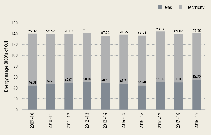 A bar graph showing annual electricity and gas consumption