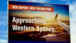 An airport advertising billboard in Badgerys Creek, Australia, promoting the new airport and its possibilities.