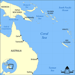illustrated map of the Coral Sea