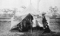 Photo of a border Polling Booth at the recent Commonwealth Elections at Jennings, NSW, near Tenterfield  Town and Country Journal, 11 May 1901, p. 26