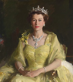 Painting -  Her Majesty Queen Elizabeth II (detail), Historic Memorials Collection, Parliament House Art Collection by William Alexander Dargie (1912 - 2003)