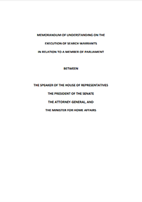 Screenshot of front page of Memorandum of Understanding regarding search warrants that involve Parliamentary privilege