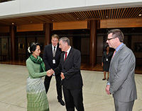 Aung San Suu Kyi meets Senator the Hon John Hogg, President of the Senate and Richard Pye, Acting Clerk of the Senate