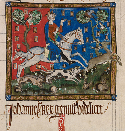 King John, hunting on horseback reproduction from 14th-century manuscript, courtesy of the British Library