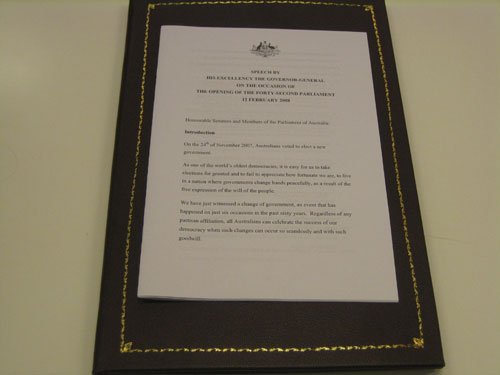 Copy of the Governor-General's opening speech