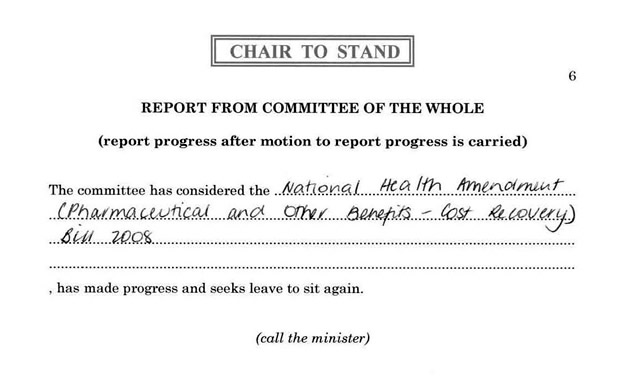 An example of a pro forma report from committee of the whole
