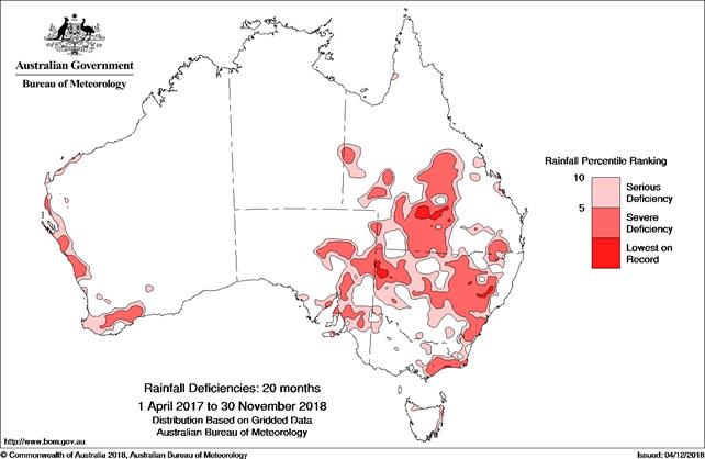 Rainfall Deficiencies: 20 months (map of Australia)