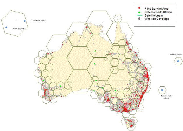 map of Australia showing satellite footprint