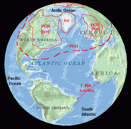 The North Atlantic Basin, showing the areas most affected by PGR