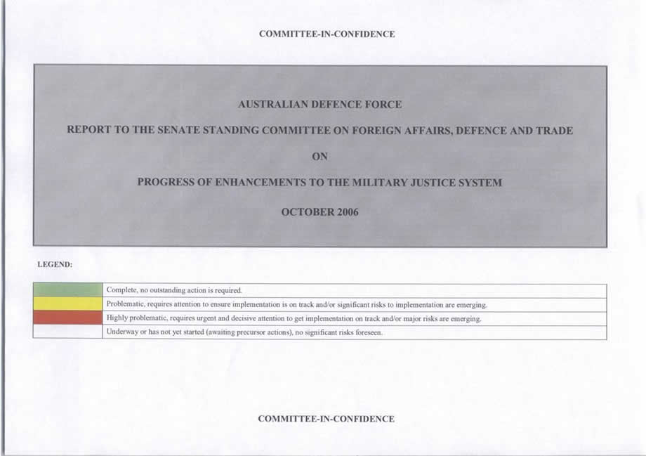 Appendix 3 - Department of Defence: Progress of enhancements to the military justice system, October 2006