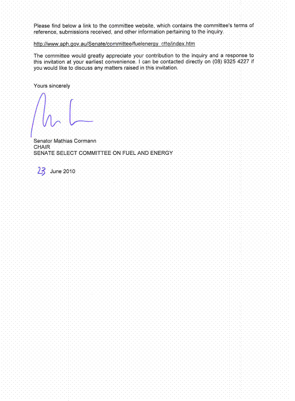 Image 2: Correspondence between the committee and Dr Ken Henry AC