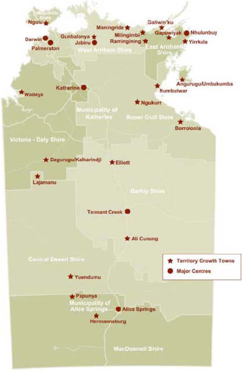 Map of the 'Territory Growth Towns'